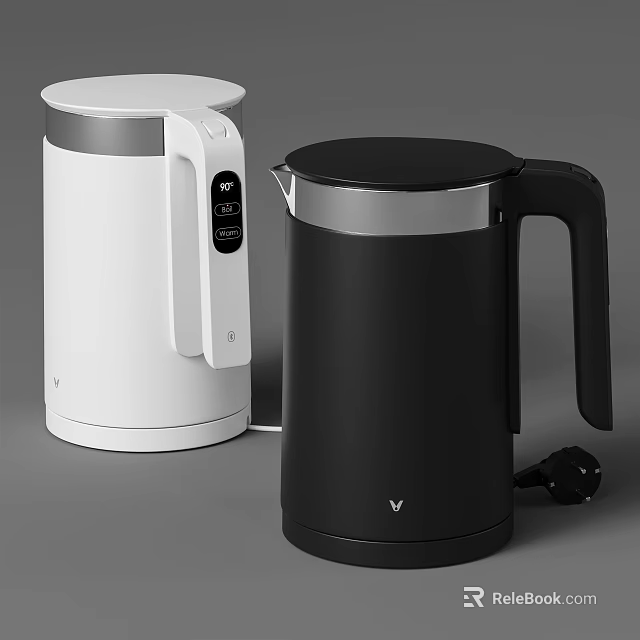 Modern White And Black Electric Kettles With Control Panel And Handle Design 3d model 