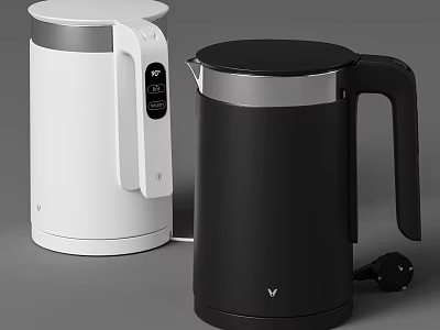 Modern White And Black Electric Kettles With Control Panel And Handle Design 3d model