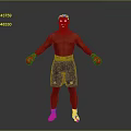 Shirtless Male Boxer Posing In Red Gloves And Black Shorts On Gray Background