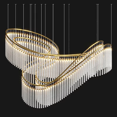 Luxurious Modern Spiral Chandelier With Gold Frame And Illuminated Crystal Pendants 3d model