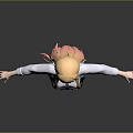 3D Anime Character Model With Orange Long Hair White Shirt And Blue Plaid Skirt