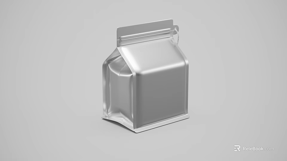 Sleek Silver Aluminum Foil Pouch With Stand Up Design And Top Opening 3d model 