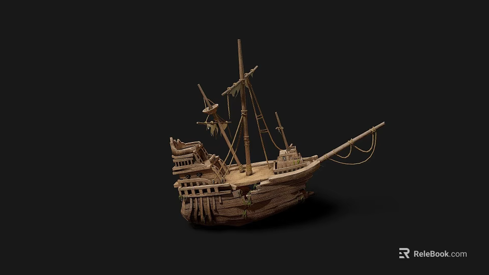 Vintage Wooden Ship Model Featuring Detailed Mast Structure and Handcrafted Design Elements 3d model 