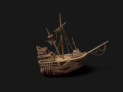 Vintage Wooden Ship Model Featuring Detailed Mast Structure and Handcrafted Design Elements 3d model