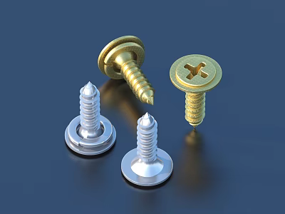 Metallic Screws in Gold and Silver with Cross Head Designs and Shiny Surfaces 3d model