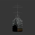 3D Model of Historical Warship With Gray And Orange Hull Superstructure And Masts