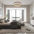 Modern Bedroom Interior Design Featuring Bed Chandelier Decorative Painting Area Rug And Plants