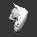 Silver Cat Head Sculpture With Detailed Fur Texture On Dark Reflective Background