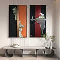 Modern Wall Art With Crane Design And Decorative Tabletop Ornaments 3d model