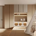 Tatami Bedroom Interior With Platform Kids Teepee Arched Window Soft Lighting And Wooden Flooring