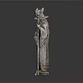 Elderly Man Wizard Statues In Silver Robe And Hat Holding Book And Staff
