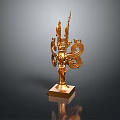 Artistic Golden Sculpture Carving With Intricate Decorative Design And Square Base