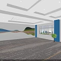 Modern Classroom Interior With Computer Workstations Blue Pillars Wooden Ceiling And Large Screen