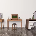Minimalist Dressing Table Designs With Rectangular Oval Mirrors Drawers Stools And Decorative Items 3d model