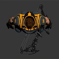 Human Warrior Game Character In Black And Yellow Armor With Muscular Build