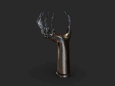 Spiked Mechanical Claw Weapon Featuring Metal Construction And Red Gem Accent 3d model
