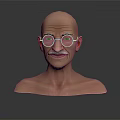 Realistic Bald Male Game Movie Character 3D Model With Round Glasses Mustache And Facial Details