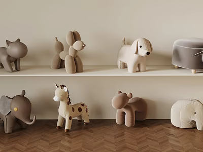 Adorable Animal Shaped Kids Chair Collection Featuring Dog Elephant Giraffe And Cat Designs 3d model