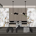 Modern Cream Style Study Desk Single Chair Stool Background Wall Chandelier Wall Clock Jazz Gold Stone 3d model