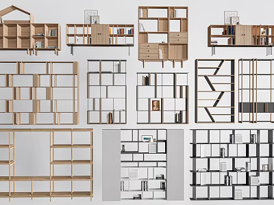 Various Modern Wooden Bookcases With Open Shelves And Multi Layer Storage Designs 3d model