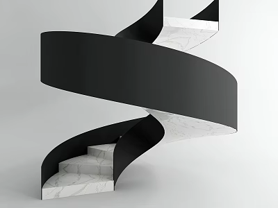 Elegant Modern Spiral Staircase With Black Railing And White Marble Steps 3d model