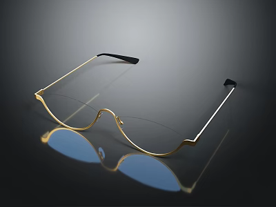 Golden Frameless Glasses With Clear Lens And Blue Reflection On Dark Background 3d model