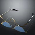 Golden Frameless Glasses With Clear Lens And Blue Reflection On Dark Background