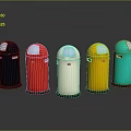Row of Colorful Trash Bins With Lids In Various Colors For Public Areas