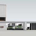 Modern Industrial Factory Building Exterior With Green Grassland Road Pedestrians Vehicles And Blue Sky