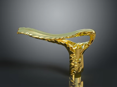Artistic Golden Decorative Sculpture With Unique Curved Shape Shiny Surface And Intricate Texture 3d model