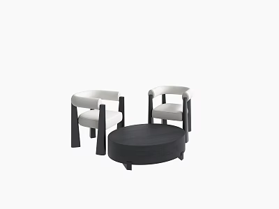 Modern Table And Armchairs Set With Round Black Top And Upholstered White Seats 3d model