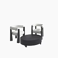 Modern Table And Armchairs Set With Round Black Top And Upholstered White Seats