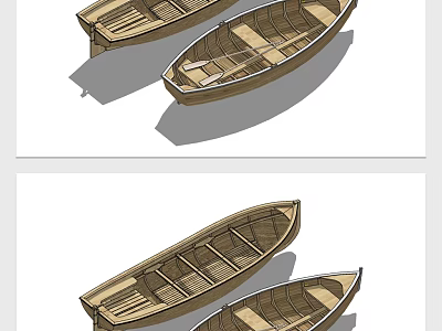 Two Wooden Boats With Classic Wooden Seats And Vintage Side By Side Design 3d model