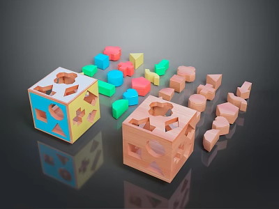 Educational Colorful And Wooden Building Blocks With Shaped Holes And Various Small Shapes 3d model