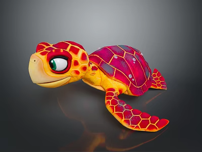 Colorful Reptile Plush Toy Red and Yellow Patterned Turtle with Big Eyes 3d model