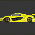 Yellow Sports Car With Green Stripe And Rear Spoiler Sleek Design