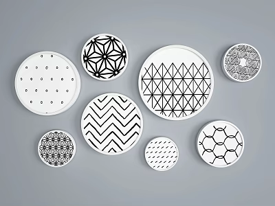 Modern Circular Plates With Various Geometric Patterns And Stylish Designs 3d model