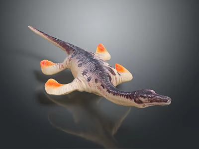 Realistic Plesiosaur Dinosaur Toy With Purple White Body And Orange Feet 3d model