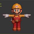 Cartoon Construction Worker Character With Yellow Hard Hat Red Overalls White Gloves And Tool Belt