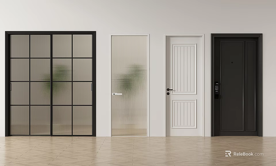 Various Design Hinged Doors For Home Interior With Glass And Solid Panels 3d model