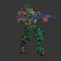 Green Bio Mechanical Mech Warrior Holding Large Gun With Detailed Armor And Sci Fi Design
