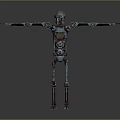 Mechanical Robot Character Standing With Outstretched Arms And Metal Blue Structure