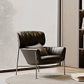 Modern Black Leather Leisure Chair With Metal Legs And Pillow In Interior