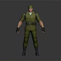 Military Game Movie Character In Green Uniform With Cap Belt Gloves And Boots