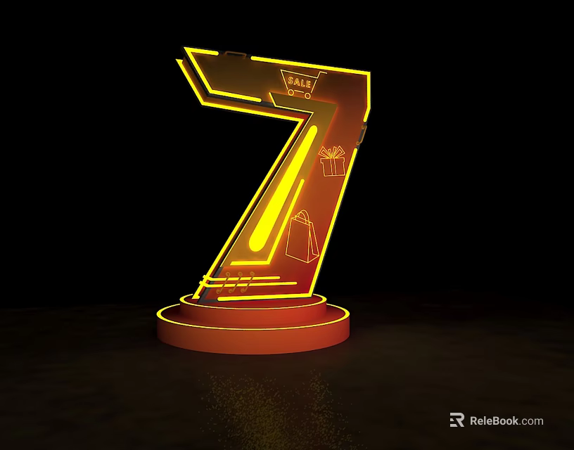 Illuminated Number 7 Trophy With Yellow Accents Red Base And Vote Design 3d model 