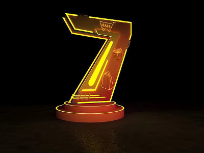 Illuminated Number 7 Trophy With Yellow Accents Red Base And Vote Design 3d model