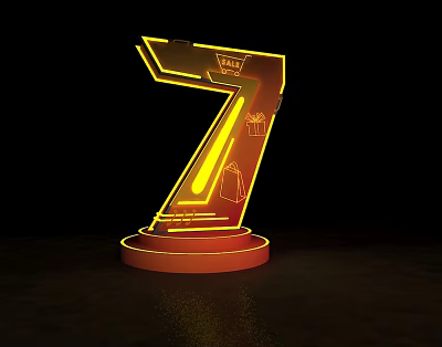 Illuminated Number 7 Trophy With Yellow Accents Red Base And Vote Design 3d model
