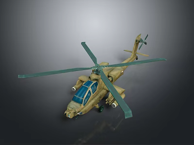 Olive Drab Military Helicopter Scale Model With Rotor Blades And Cockpit 3d model