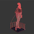 Game Movie Character Rooster Head Blue Coat White Pants Whip Standing On Platform With Railings