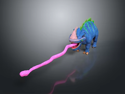 Reptile Dinosaur Figurine With Blue Skin Green Back Spines Horns And Pink Tongue 3d model